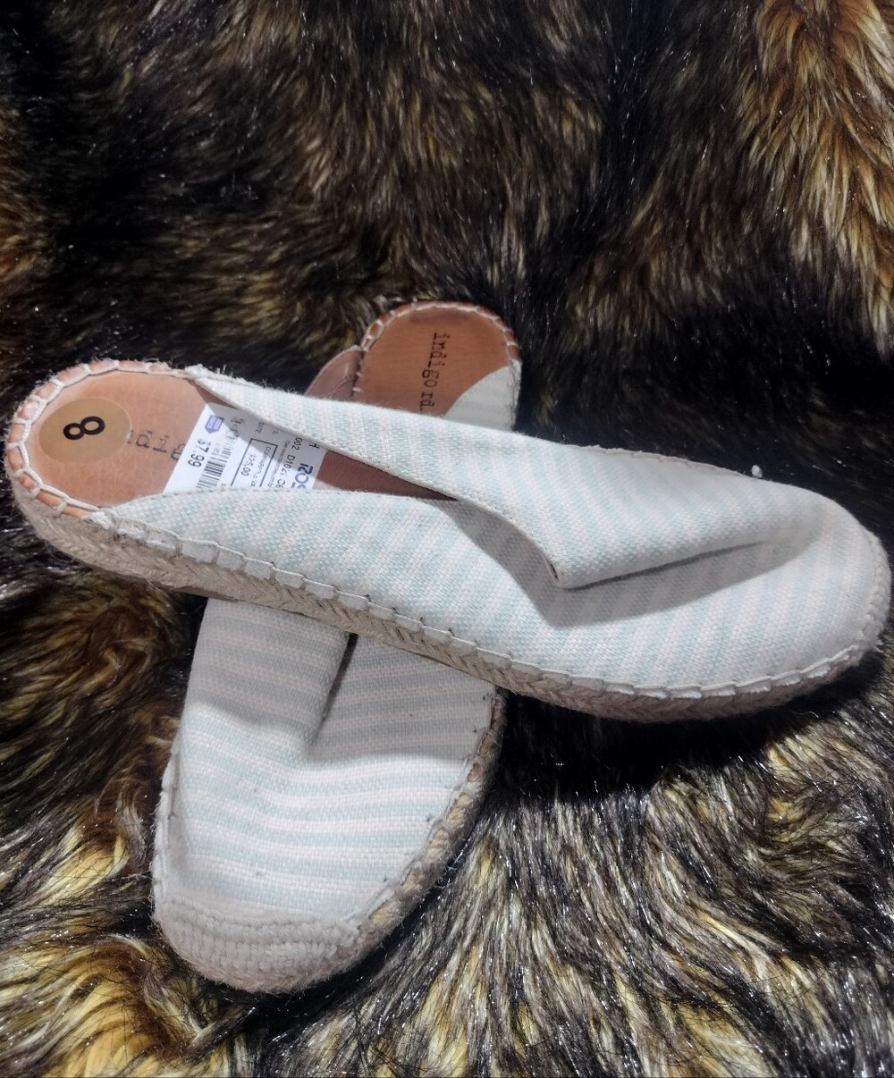 Indigo Mint & White Striped Espadrille Mules